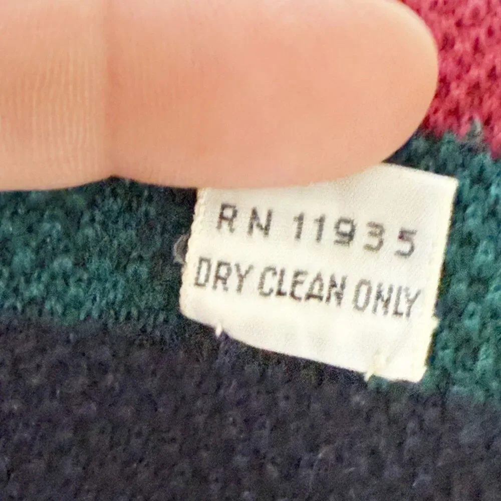 Vtg Square Knit Neck Tie Red Navy Pine Green Striped 100% Wool Made Italy